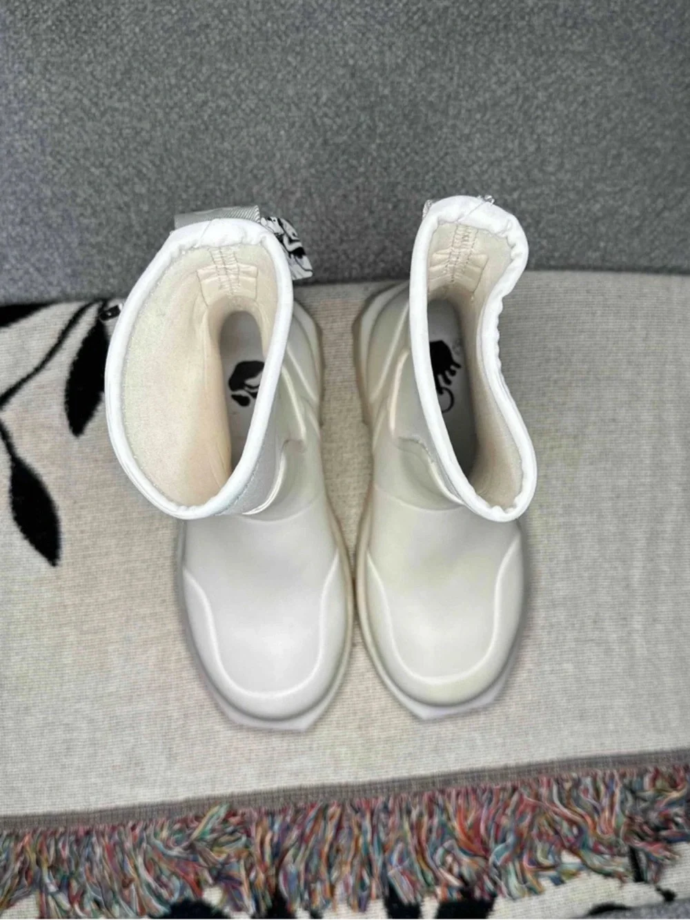 White Cream Platform Rain Boots with Pink Sole